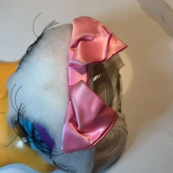 Vintage RARE Disney Duck Plush with Pink Bow and Yellow Beak 